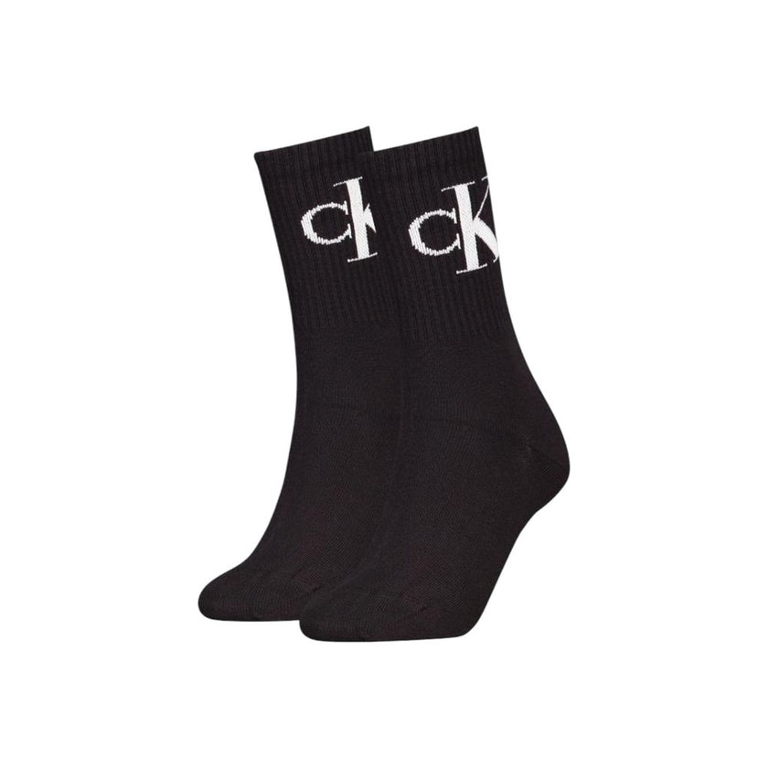Black Cotton SocksDiscover the comfort and style of Calvin Klein Jeans CKJ WOMEN SOCK 2P MONOGRAM. Made with high-quality materials, these socks consist of 68% cotton, 28% polyester, 3% elastane/lycra, and 1% polyamide, ensuring a perfect fit and a soft f