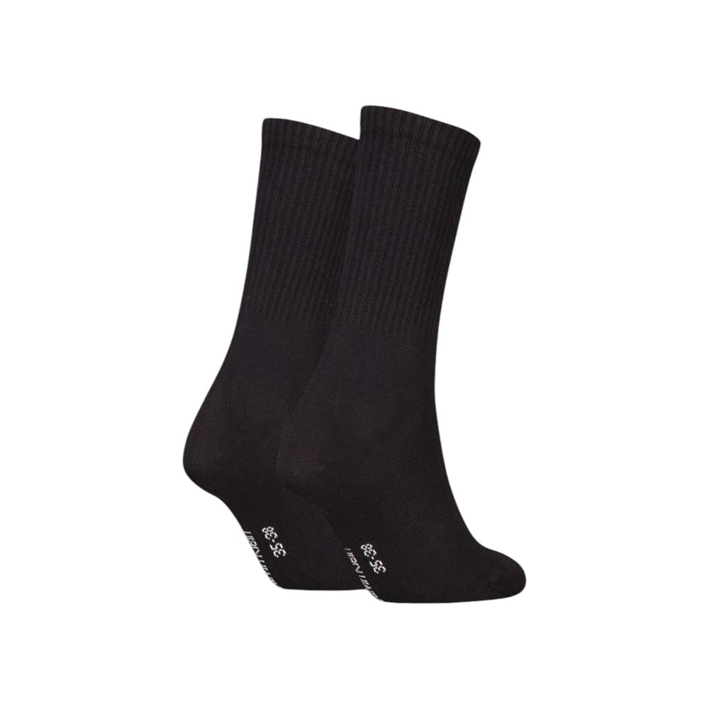 Black Cotton SocksDiscover the comfort and style of Calvin Klein Jeans CKJ WOMEN SOCK 2P MONOGRAM. Made with high-quality materials, these socks consist of 68% cotton, 28% polyester, 3% elastane/lycra, and 1% polyamide, ensuring a perfect fit and a soft f
