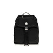 Black Nylon BackpackThe New Trick Backpack by Moncler is designed for everyday use, combining functionality and style. Made from water-repellent recycled nylon with a nylon lining, it features leather finishes and handle, adjustable shoulder straps, and a
