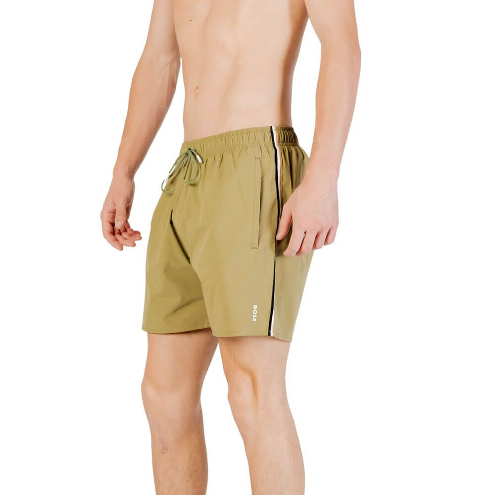 Green Polyester Swim ShortDiscover the Boss men’s swim shorts, model 10239741 50491594, made from 100% polyester for durability and comfort. These swim shorts are perfect for beach or pool days, thanks to their comfortable fit and elegant design. They fea