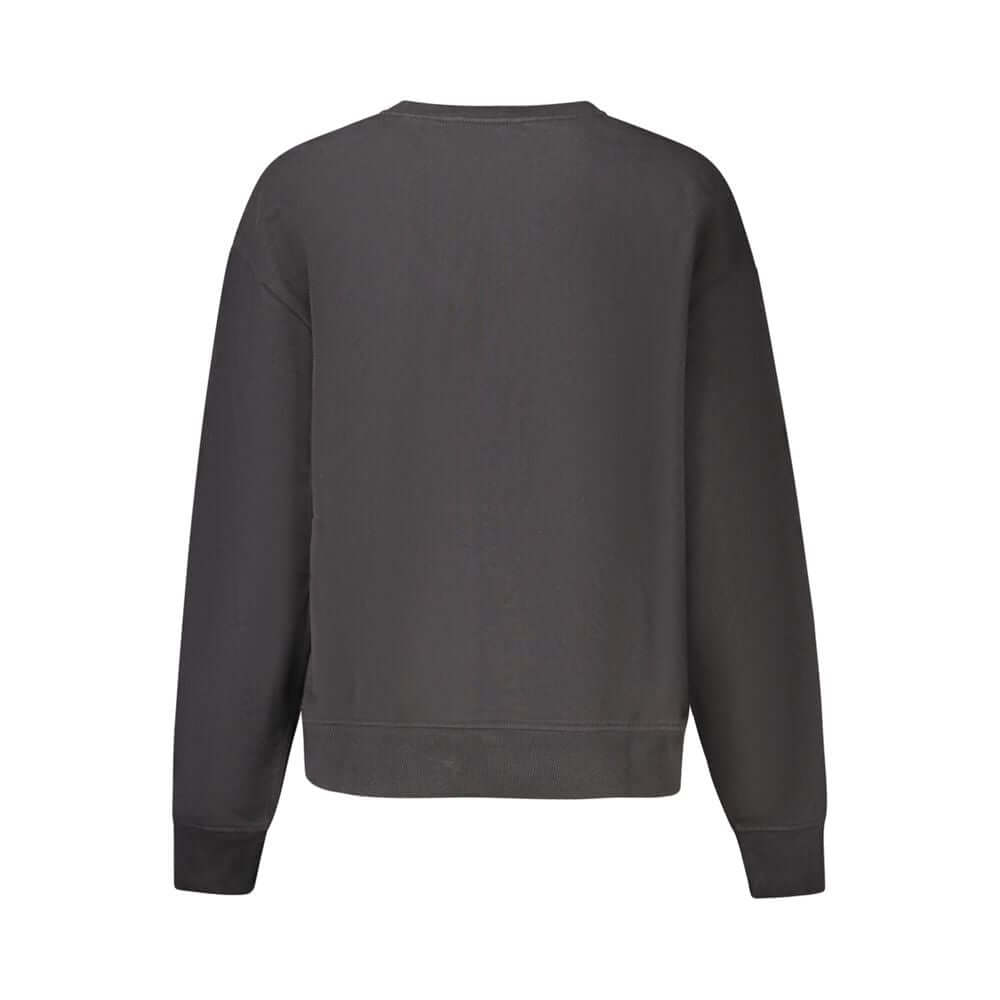 Black Cotton Women SweaterElevate your wardrobe with the bold elegance of Calvin Klein. This sleek black sweatshirt boasts a trendy design with its brushed texture and striking logo, complemented by an artistic blend of print and embroidery. Crafted with