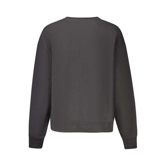 Black Cotton Women SweaterElevate your wardrobe with the bold elegance of Calvin Klein. This sleek black sweatshirt boasts a trendy design with its brushed texture and striking logo, complemented by an artistic blend of print and embroidery. Crafted with