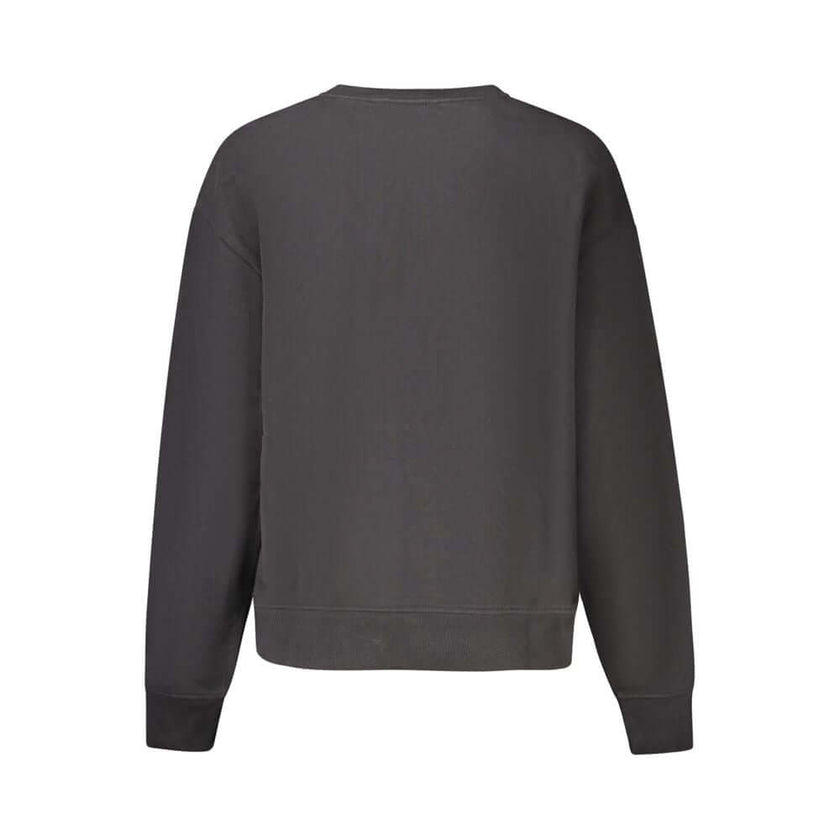 Black Cotton Women SweaterElevate your wardrobe with the bold elegance of Calvin Klein. This sleek black sweatshirt boasts a trendy design with its brushed texture and striking logo, complemented by an artistic blend of print and embroidery. Crafted with