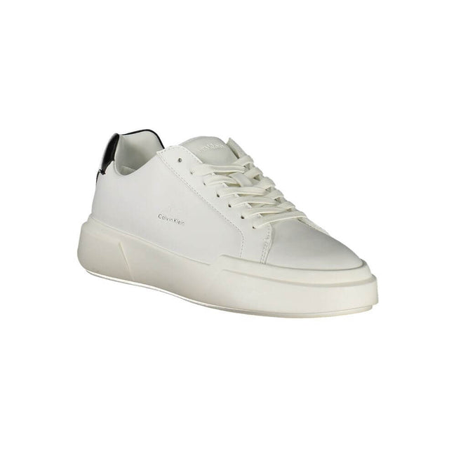 White Leather Women SneakerStep into the realm of high-end sophistication with Calvin Klein’s latest sneaker, combining athletic comfort with a chic aesthetic. White serves as the perfect canvas, accentuated by contrasting black details for an effortlessl