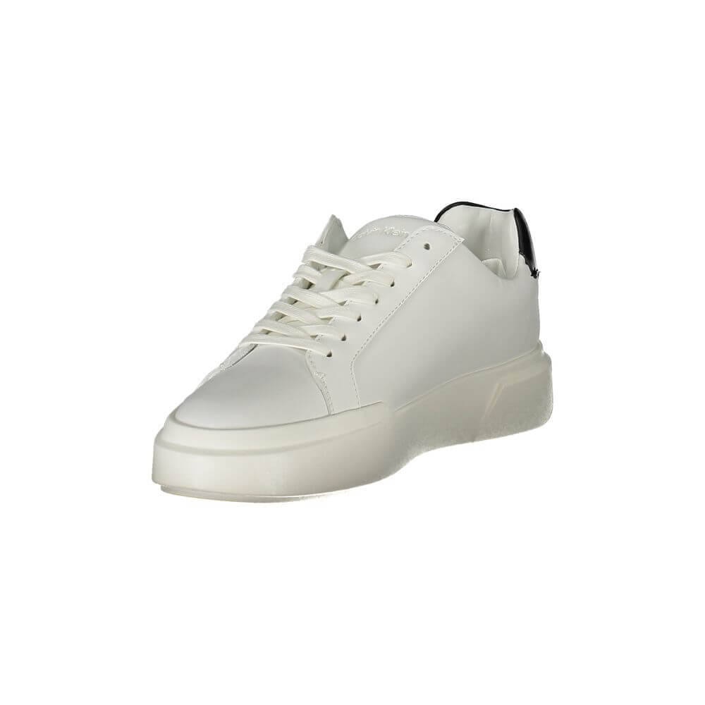 White Leather Women SneakerStep into the realm of high-end sophistication with Calvin Klein’s latest sneaker, combining athletic comfort with a chic aesthetic. White serves as the perfect canvas, accentuated by contrasting black details for an effortlessl