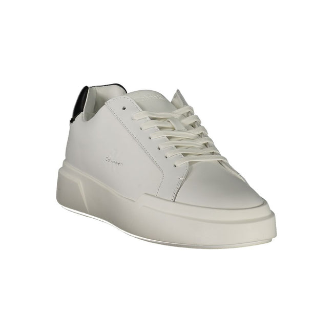White Leather Men SneakerStep into the world of modern sophistication with Calvin Klein’s latest offering – a pair of sports shoes that effortlessly blend performance and panache. Designed with a keen eye on contemporary style, these sneakers feature cris