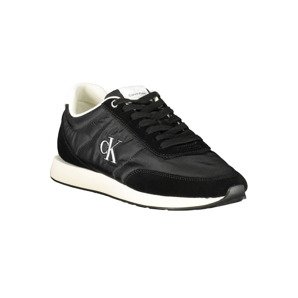 Black Recycled Polyester Men SneakerStep into the world of eco-conscious fashion with Calvin Klein’s striking sneakers that blend style, sustainability, and sporty sophistication. This pair captivates with its sleek black design, accented by eye-catching