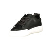 Black Leather Men's SneakerElevate your athletic ensemble with Calvin Klein’s latest offering—sleek sports shoes designed to turn heads and enhance performance. These sneakers boast a bold black base with striking white contrasts that command attention. E