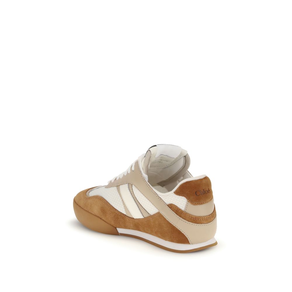 Brown Calf Leather Bos Taurus Athletic SneakersThe Kick Sneakers by Chloé are inspired by the worlds of ballet and boxing. Made from recycled technical mesh and a mix of smooth and suede calfskin, they feature an updated design with a lighter silhouette a