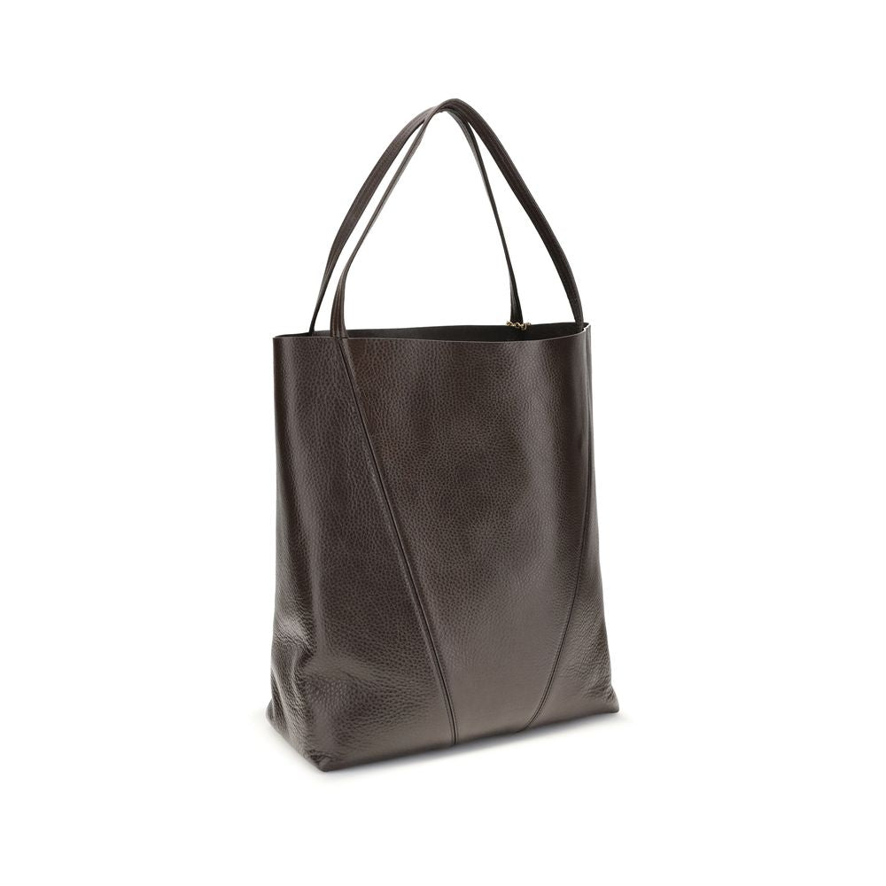 Brown Calf Leather Bos Taurus Shoulder BagChloé’s Spin Large Tote Bag is crafted in glossy garnet cowhide and features a minimalist silhouette with graphic and elegant lines. A distinctive detail is the hanging chain with Chloé medals and the Horse emblem