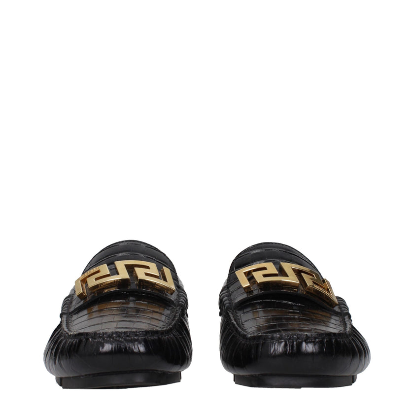 Black Leather Slip-On LoafersDescription: The product with MPN 10037931A009991B00V and code F84699 leather in black is a loafers designed by Versace. It has features like front logo, back logo.Black Leather Slip-On Loafers${tagsVersaceAulae Black Leather