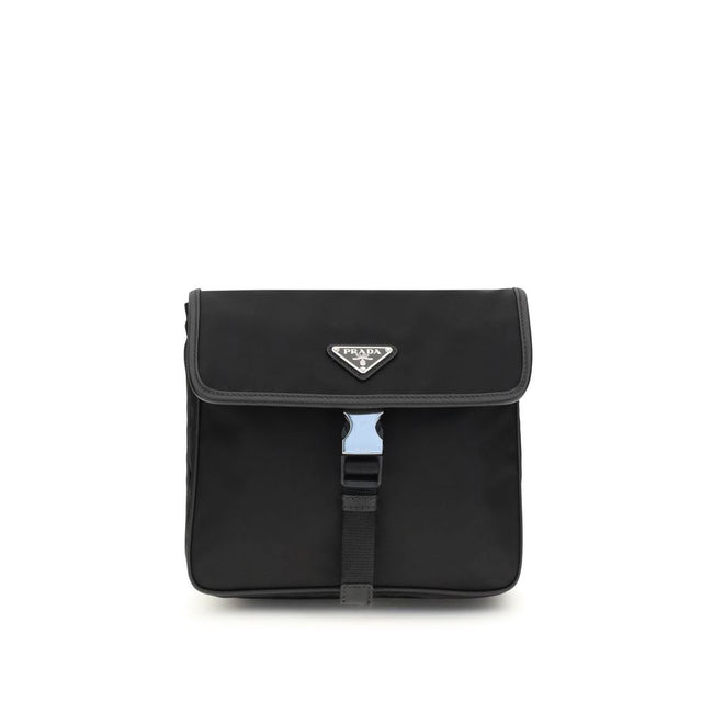 Black Recycled Polyamide Shoulder BagPrada’s re-nylon and saffiano Shoulder Bag combines contemporary style and practicality. It features an adjustable ribbon and leather shoulder strap, a flap closure and snap system, and has an enameled metal triangle l