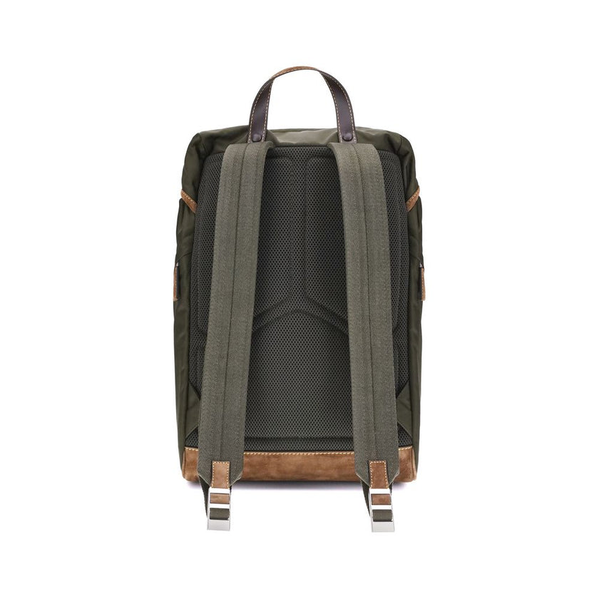 Green Recycled Polyamide BackpackPrada’s re-nylon Backpack combines practicality and sustainable style. Featuring two adjustable shoulder straps and a handle, it has a front flap closure secured by external buckles and an internal drawstring closure for a
