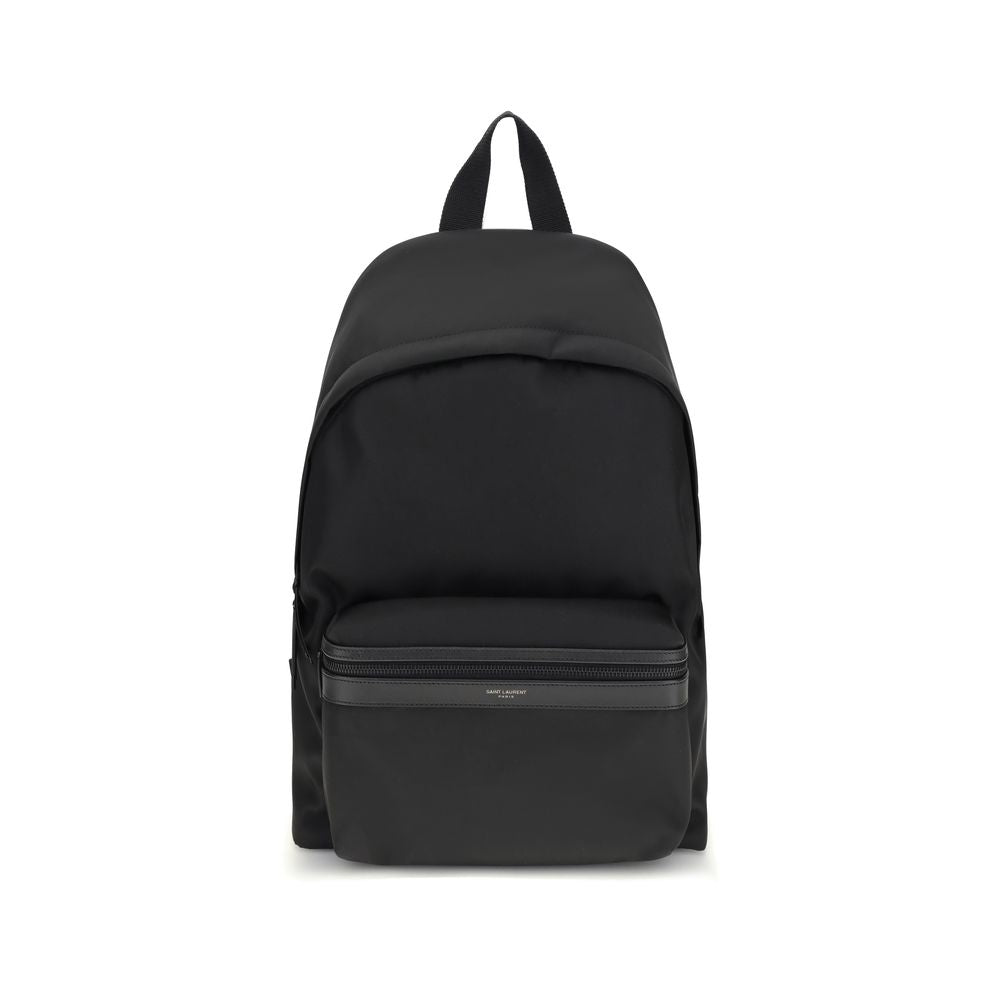 Black Recycled Polyamide BackpackThe Saint Laurent City canvas Backpack combines urban style and sustainability. Crafted with recycled polyamide lining, it features matte black hardware for a modern, refined touch. The two-way zip closure ensures practica