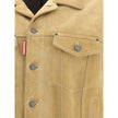 Beige Leather Denim JacketDsquared2’s suede Jacket is a statement piece made from soft suede. It features a front button closure, flap and button pockets on the chest and welt pockets on the sides. Button cuffs and adjustable side buttons at the waist com