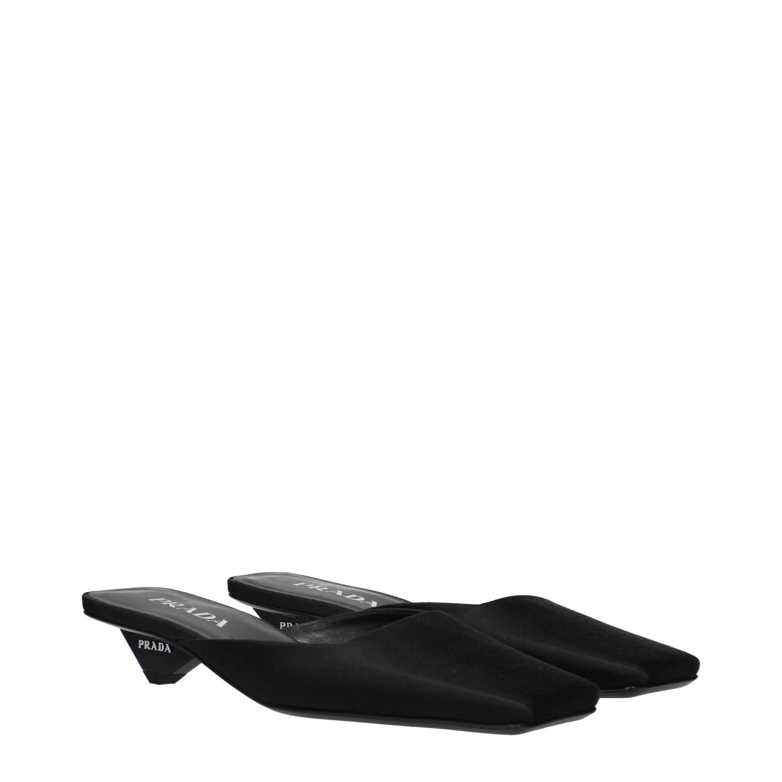 Schwarze Prada-Flachsandalen aus Satin mit Seitenlogo