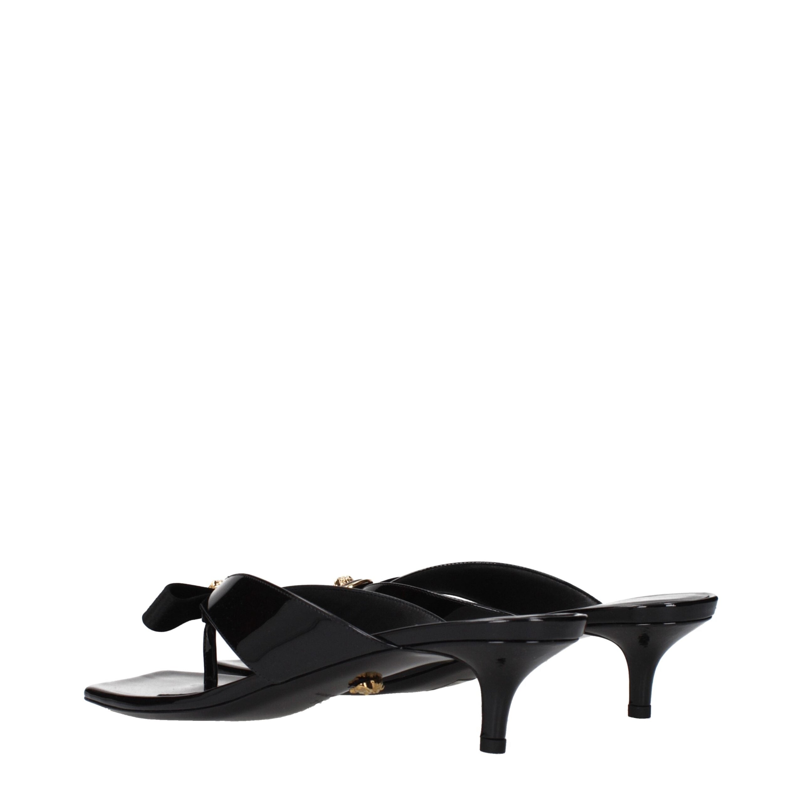 Black Leather Stiletto Heel SandalsDescription: The product with MPN 10130171A089831B00V and code F84700 patent leather in black is a sandals designed by Versace. It has features like front logo, front detail.Black Leather Stiletto Heel Sandals${tagsVersa