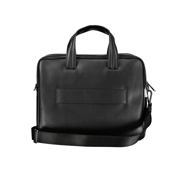 Black Polyester AccessoryBRIEFCASE WITH 2 HANDLES, ADJUSTABLE AND REMOVABLE SHOULDER STRAP, 1 EXTERNAL POCKET, 1 LAP-TOP COMPARTMENT, 1 INTERNAL POCKET, INTERNAL PEN HOLDER SPACES, CONTRASTING DETAILS, ZIP CLOSURE, LOGO, RECYCLED POLYESTERBlack Polyester