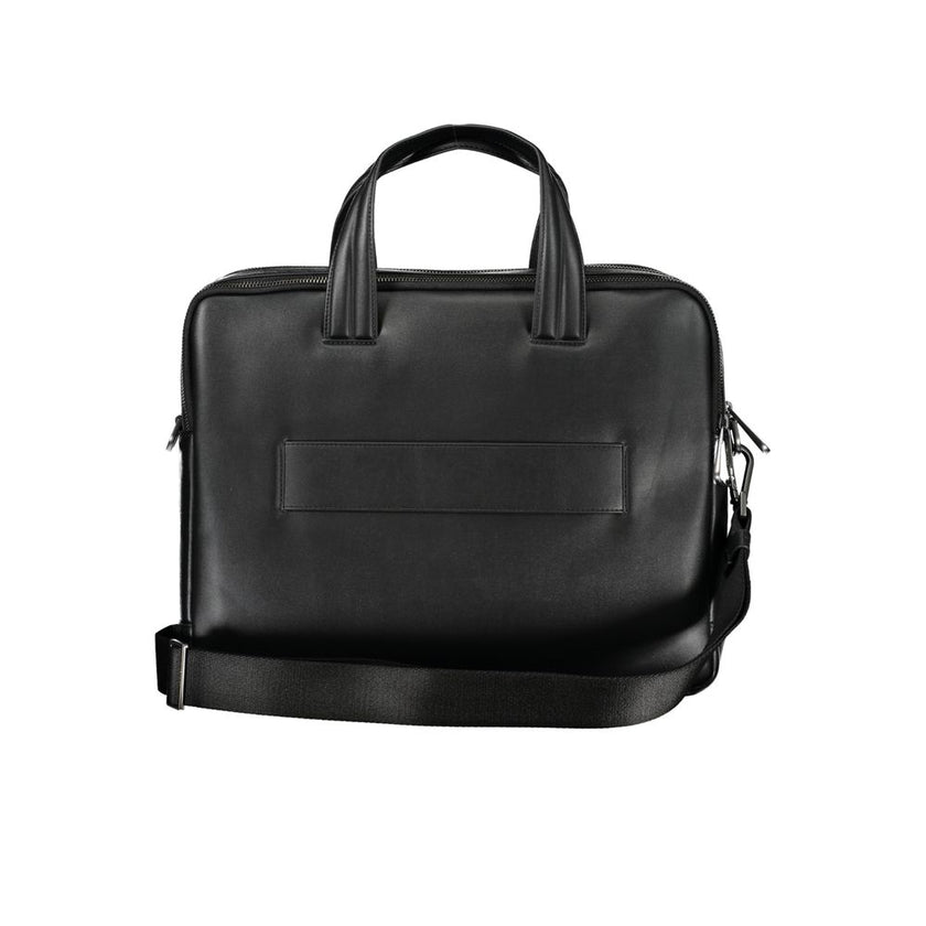 Black Polyester AccessoryBRIEFCASE WITH 2 HANDLES, ADJUSTABLE AND REMOVABLE SHOULDER STRAP, 1 EXTERNAL POCKET, 1 LAP-TOP COMPARTMENT, 1 INTERNAL POCKET, INTERNAL PEN HOLDER SPACES, CONTRASTING DETAILS, ZIP CLOSURE, LOGO, RECYCLED POLYESTERBlack Polyester