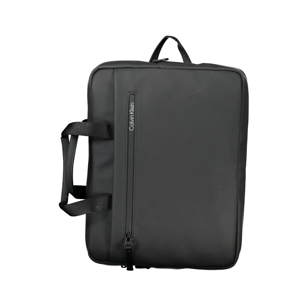 Black Polyester AccessoryBRIEFCASE CONVERTIBLE INTO A BACKPACK, 2 HANDLES, ADJUSTABLE AND REMOVABLE SHOULDER STRAP, 1 HANDLE, ADJUSTABLE STRAPS, 3 EXTERNAL POCKETS, 1 INTERNAL COMPARTMENT FOR LAP-TOP HOLDER, PEN HOLDER SPACES, CONTRASTING DETAILS, ZIP CLO
