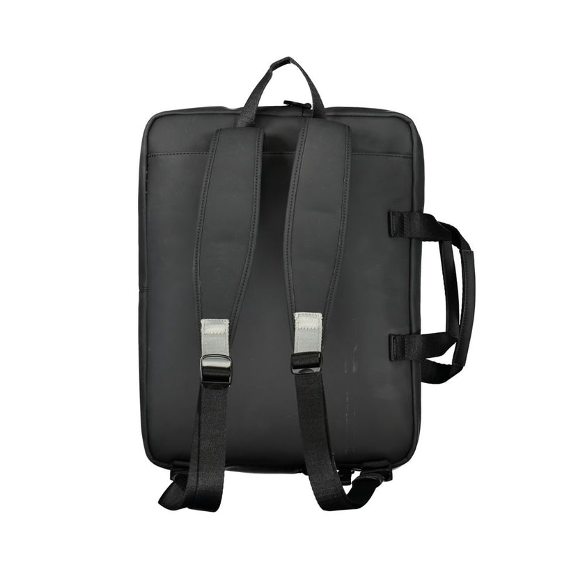 Black Polyester AccessoryBRIEFCASE CONVERTIBLE INTO A BACKPACK, 2 HANDLES, ADJUSTABLE AND REMOVABLE SHOULDER STRAP, 1 HANDLE, ADJUSTABLE STRAPS, 3 EXTERNAL POCKETS, 1 INTERNAL COMPARTMENT FOR LAP-TOP HOLDER, PEN HOLDER SPACES, CONTRASTING DETAILS, ZIP CLO