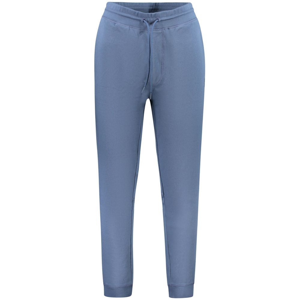 Blu Cotton Track Pants with Elastic Waist and Logo Detail