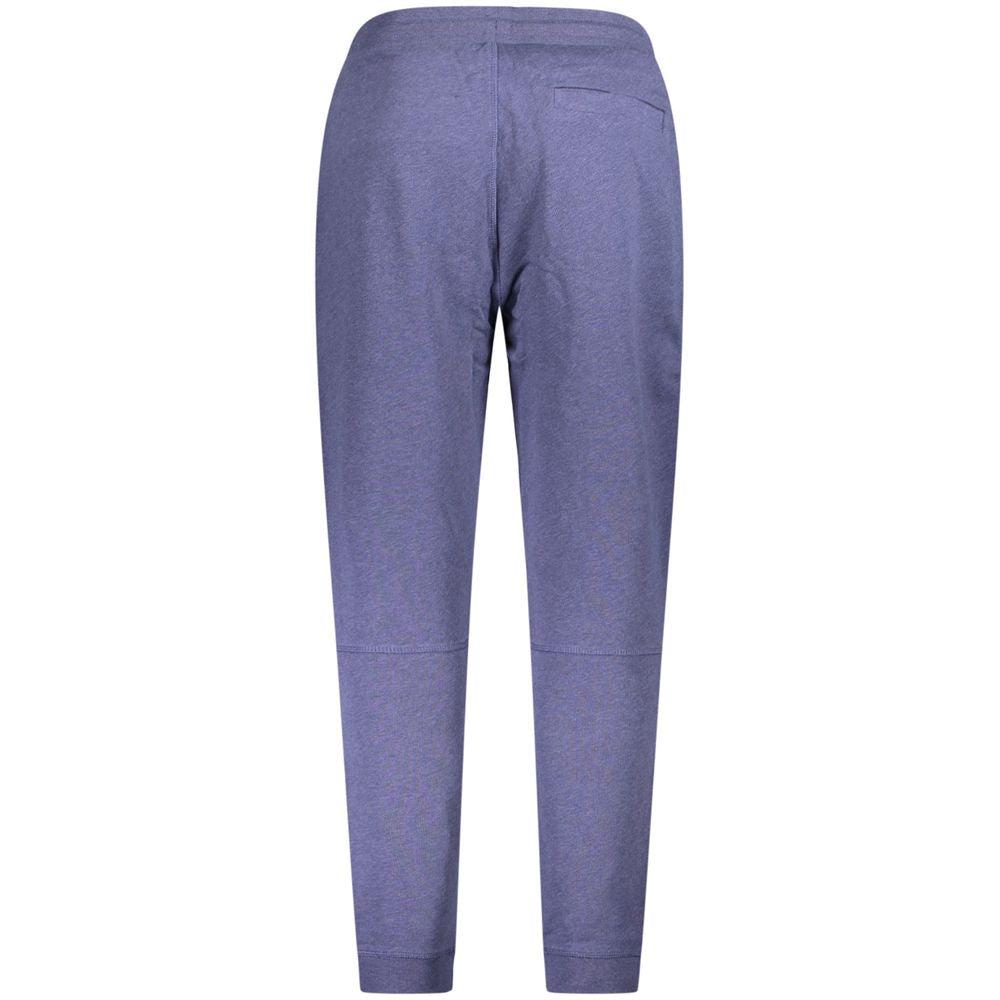 Blue Cotton Track Pants with Elastic Waist and Logo