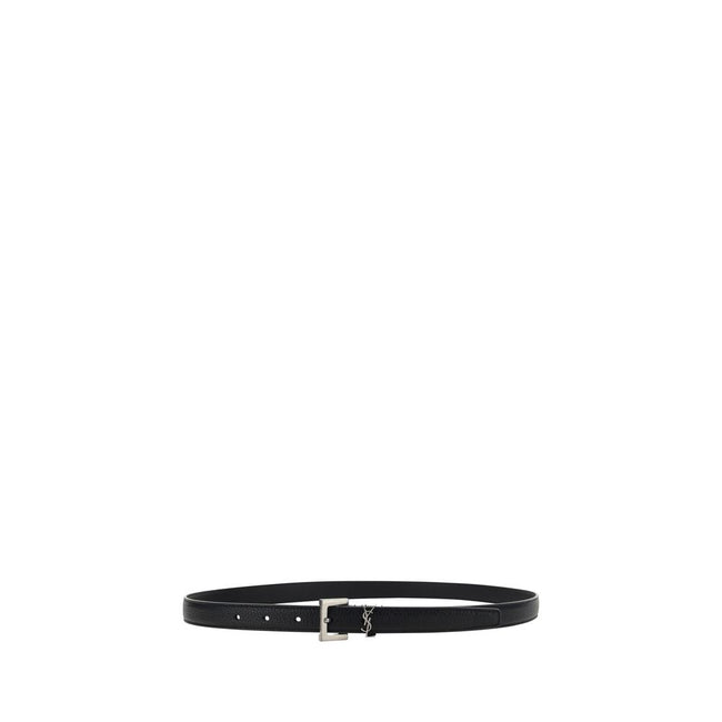 Black Calf Leather Bos Taurus Regular BeltSaint Laurent’s Cassandre leather Belt is a refined accessory that combines elegance and character. Made of grained leather, it stands out for its unique and sophisticated texture. The square buckle with a clean d