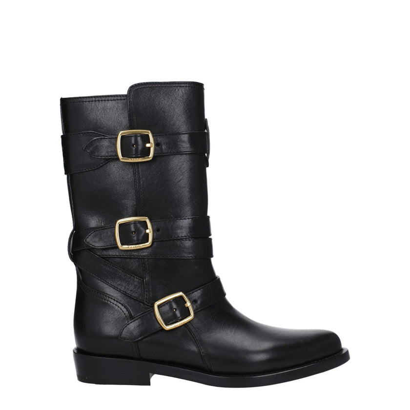 Black Leather Flat BootsDescription: The product with MPN 354983492C38NO and code F78936 leather in black is a boots designed by Celine. It has features like aged effect, vintage effect, side logo. Additional Info: Color details: Gold Style: Casual Materi