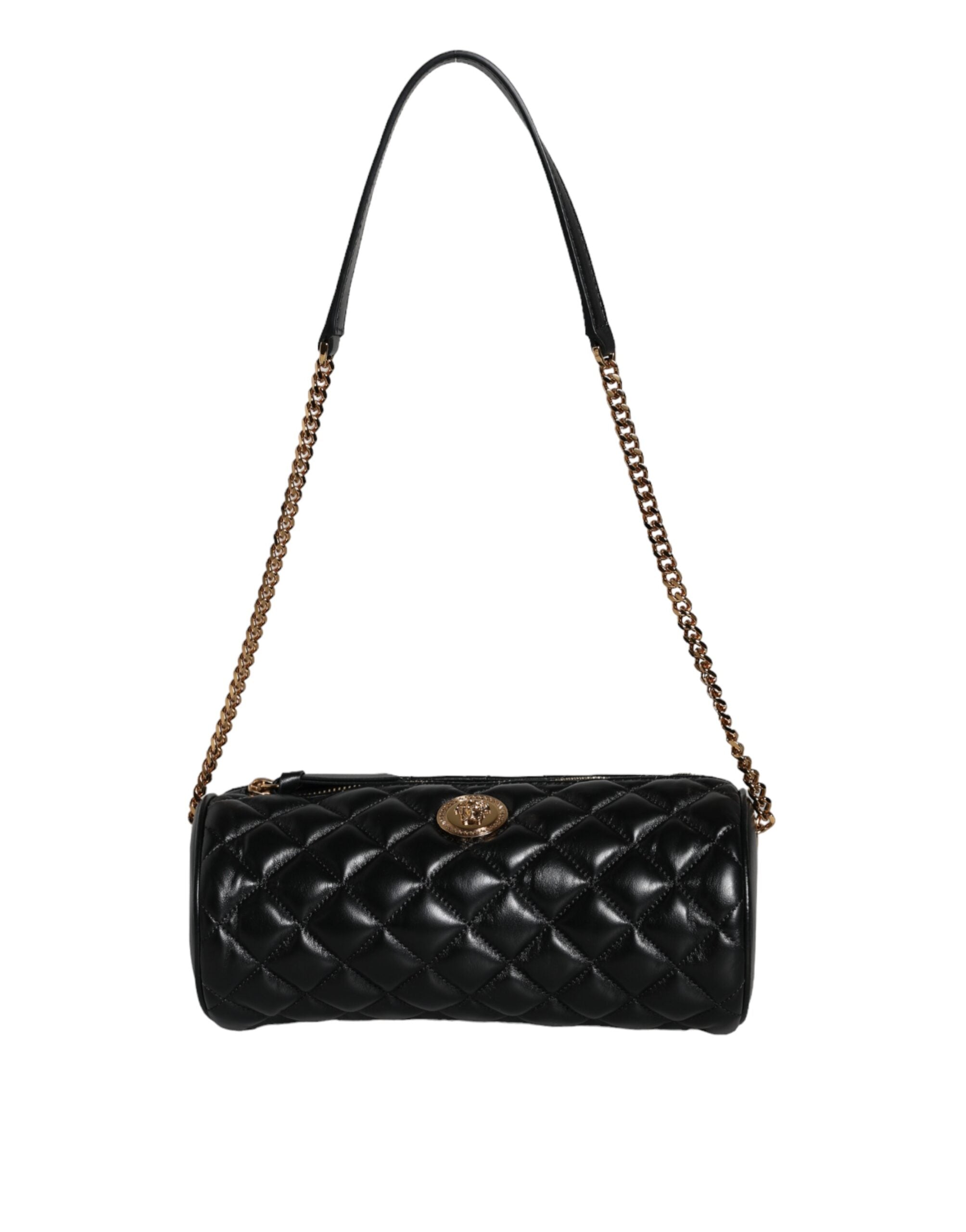 Black Mini Quilted Lambskin Leather Crossbody Sling Borse BagVERSACE Absolutely stunning, 100% Authentic brand new Versace bag. Brand logo, solid color, crossbody strap, and zipper fastening.Model: Crossbody bagColor: BlackMaterial: AOS 100%, 60% Cotton,