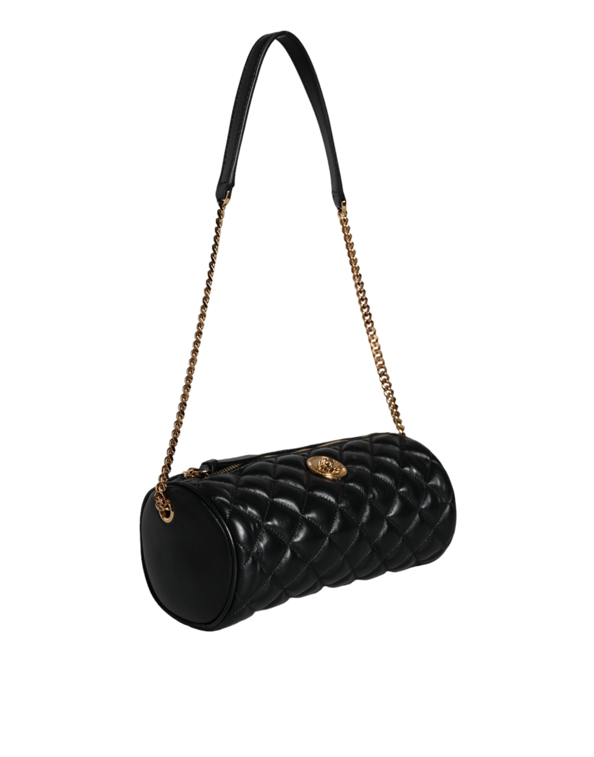 Black Mini Quilted Lambskin Leather Crossbody Sling Borse BagVERSACE Absolutely stunning, 100% Authentic brand new Versace bag. Brand logo, solid color, crossbody strap, and zipper fastening.Model: Crossbody bagColor: BlackMaterial: AOS 100%, 60% Cotton,