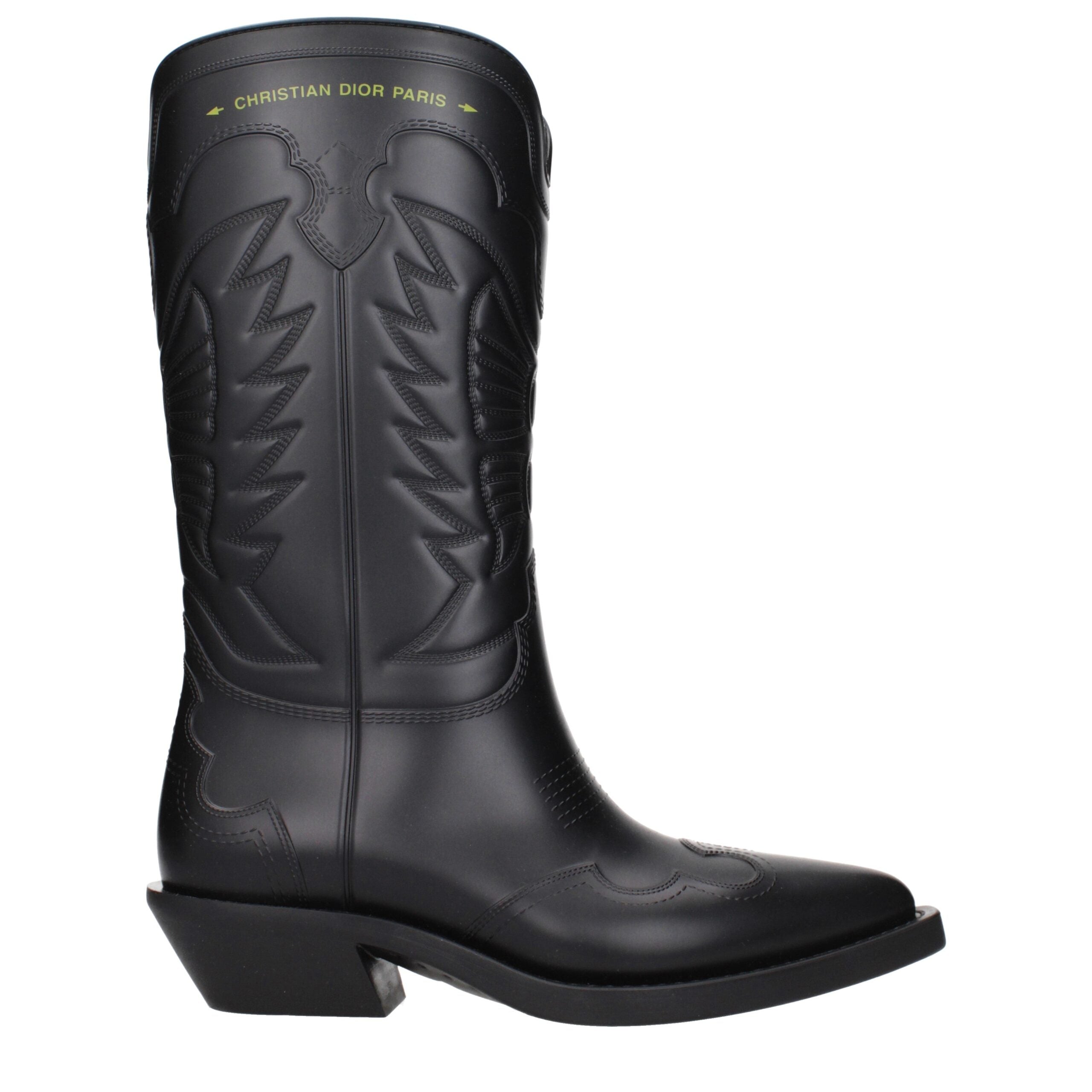 Schwarze Lederstiefel mit Seitenlogo von Christian Dior