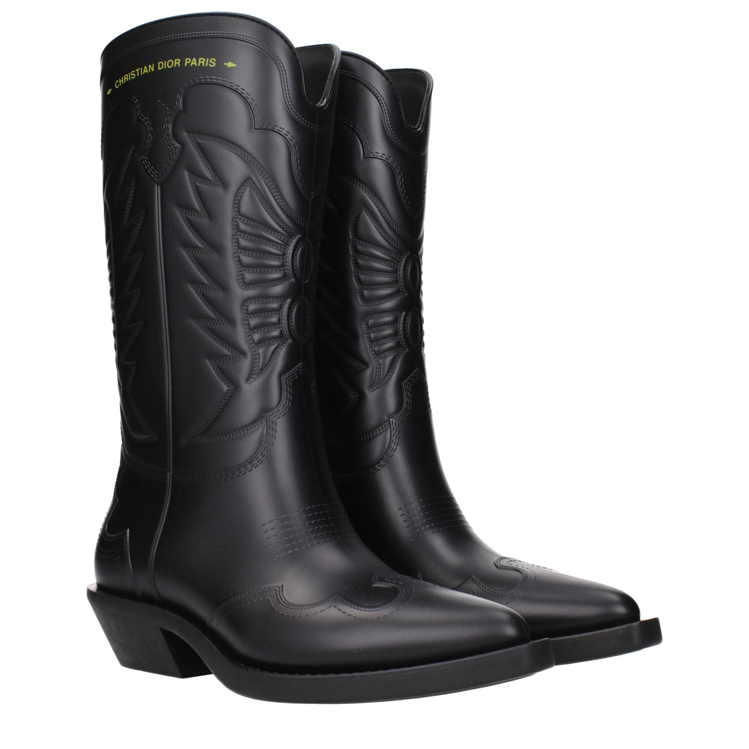 Schwarze Lederstiefel mit Seitenlogo von Christian Dior