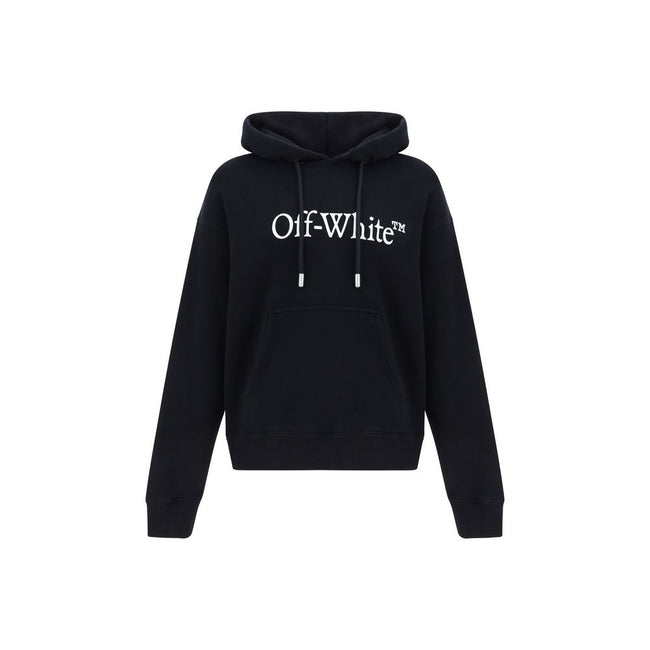 Black Cotton SweatshirtCotton Big Bookish Skate Hoodie by Off-White, features hood with adjustable drawstring, ribbed cuffs, ribbed hem, front kangaroo pocket, iconic brand monogram printed in contrasting color on front, regular fit. Season: AW25 Composit