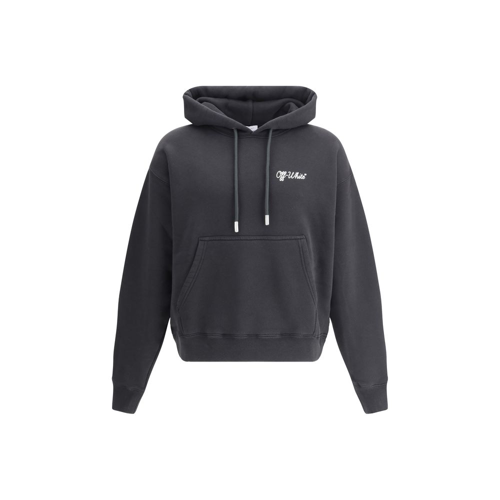 Black Cotton SweatshirtCotton Script Skate Hoodie by Off-White combines comfort and style with its large, drawstring-adjustable hood, ideal for adapting to a variety of needs. The kangaroo pocket on the front panel adds functionality to the design, while