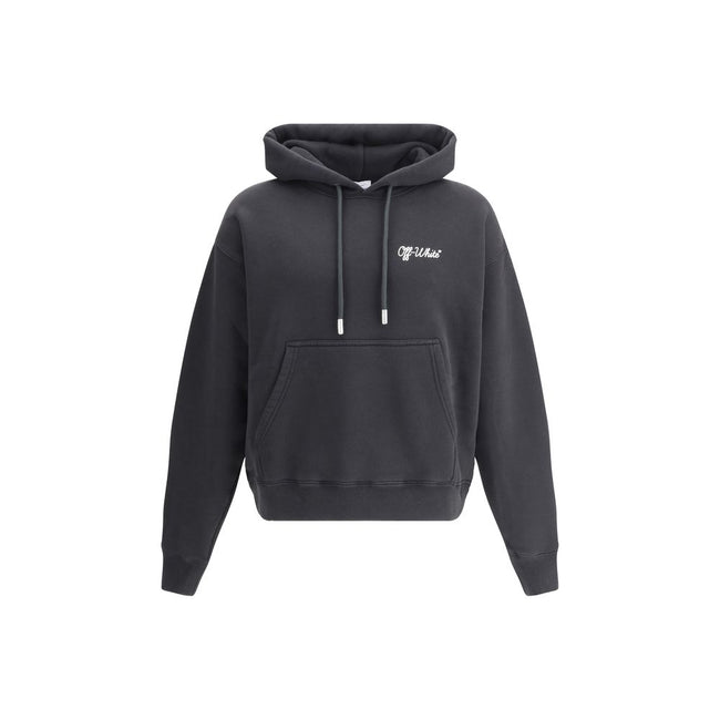 Black Cotton SweatshirtCotton Script Skate Hoodie by Off-White combines comfort and style with its large, drawstring-adjustable hood, ideal for adapting to a variety of needs. The kangaroo pocket on the front panel adds functionality to the design, while