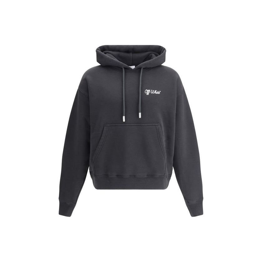 Black Cotton SweatshirtCotton Script Skate Hoodie by Off-White combines comfort and style with its large, drawstring-adjustable hood, ideal for adapting to a variety of needs. The kangaroo pocket on the front panel adds functionality to the design, while