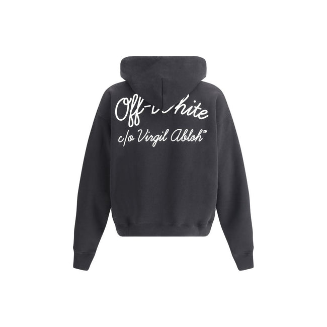 Black Cotton SweatshirtCotton Script Skate Hoodie by Off-White combines comfort and style with its large, drawstring-adjustable hood, ideal for adapting to a variety of needs. The kangaroo pocket on the front panel adds functionality to the design, while