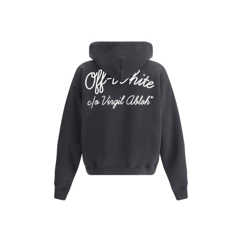 Black Cotton SweatshirtCotton Script Skate Hoodie by Off-White combines comfort and style with its large, drawstring-adjustable hood, ideal for adapting to a variety of needs. The kangaroo pocket on the front panel adds functionality to the design, while