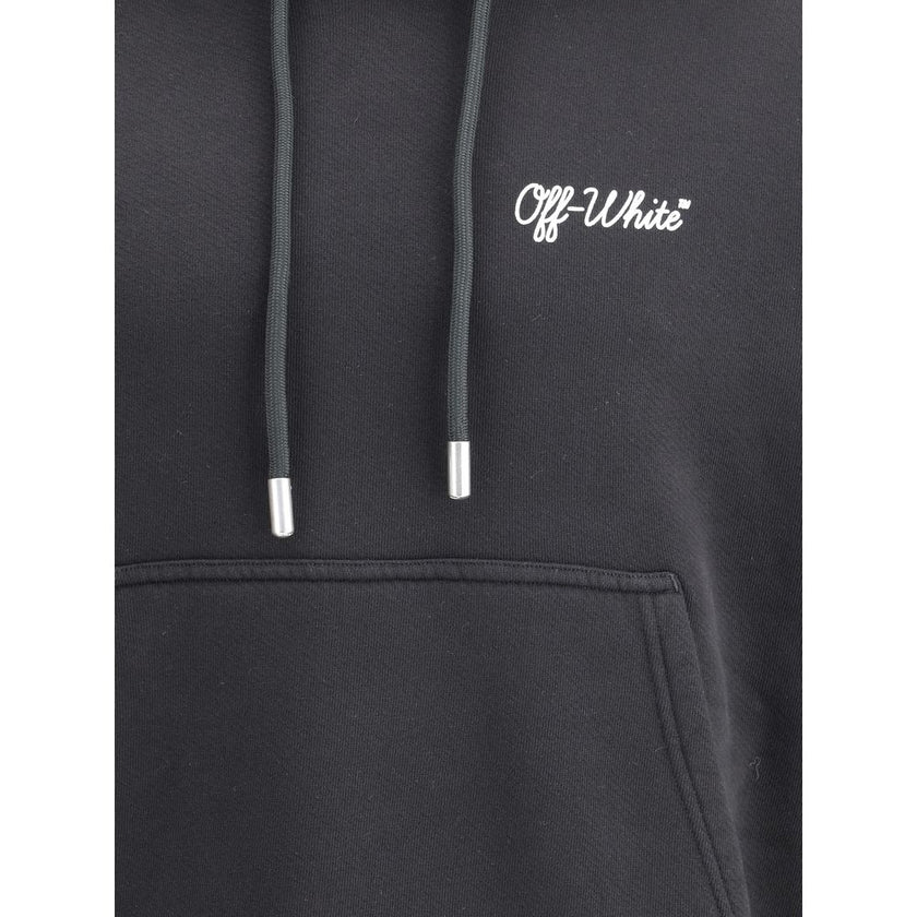 Black Cotton SweatshirtCotton Script Skate Hoodie by Off-White combines comfort and style with its large, drawstring-adjustable hood, ideal for adapting to a variety of needs. The kangaroo pocket on the front panel adds functionality to the design, while
