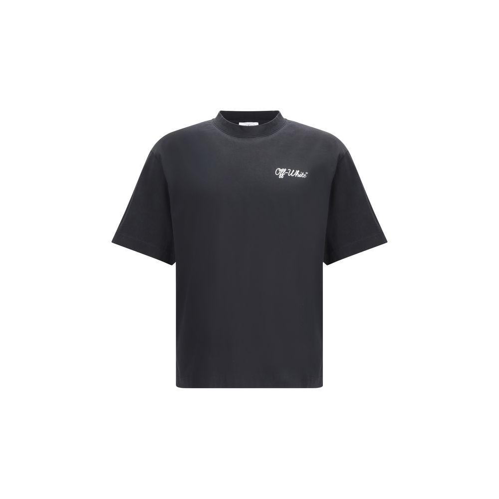 Black Cotton T-ShirtCotton Script Skate T-Shirt by Off-White features a minimalist and distinctive design with a ribbed crew neck that enhances its simplicity. The brand’s iconic monogram, placed on both the front and back, adds a recognizable touch and e