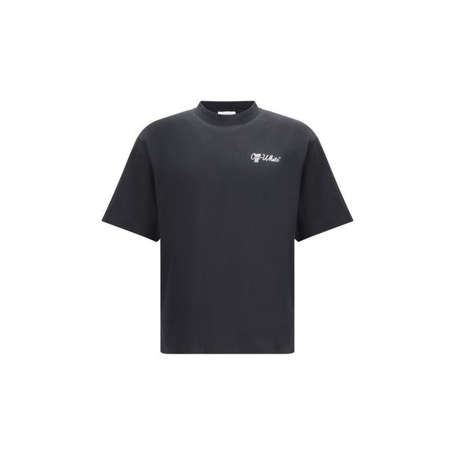 Black Cotton T-ShirtCotton Script Skate T-Shirt by Off-White features a minimalist and distinctive design with a ribbed crew neck that enhances its simplicity. The brand’s iconic monogram, placed on both the front and back, adds a recognizable touch and e