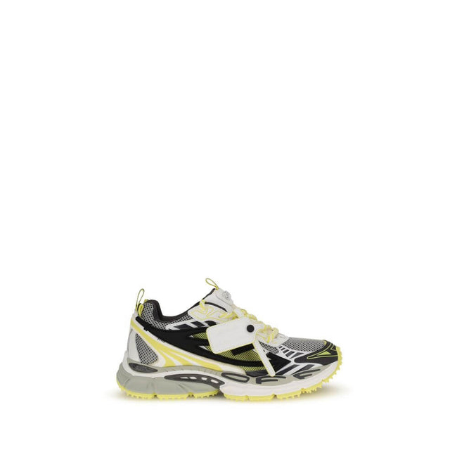 OW Be Right Back SneakersThe OW Be Right Back Sneakers by Off-White are crafted from a combination of grey mesh, multicolor synthetic leather, and rubber. They feature an almond toe, lace-up fastening, and the brand’s iconic zip-tie detail. The design is
