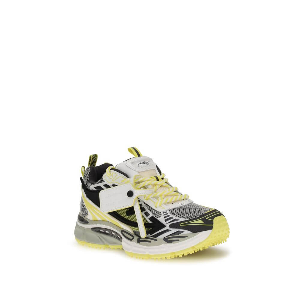 OW Be Right Back SneakersThe OW Be Right Back Sneakers by Off-White are crafted from a combination of grey mesh, multicolor synthetic leather, and rubber. They feature an almond toe, lace-up fastening, and the brand’s iconic zip-tie detail. The design is