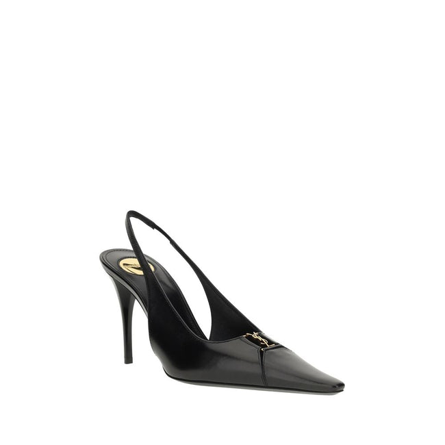 Black Calf Leather Bos Taurus PumpsSaint Laurent’s leather Babylone Pumps express bold and sophisticated femininity. Featuring an elongated toe with elegant cut-out details, they are embellished with the iconic YSL metallic element applied to the front. T