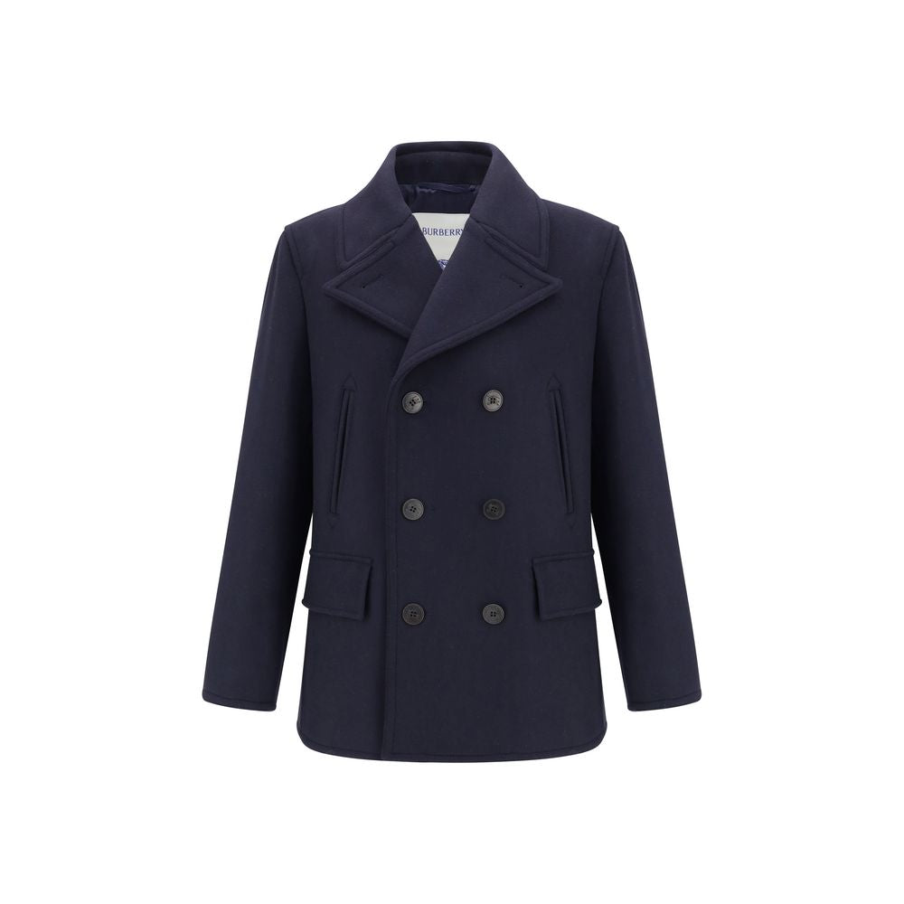 Blue Wool CoatThe Wool Pea Coat by Burberry is crafted in wool with a regular fit and tonal check lining. Its double-breasted design is enhanced by a wool-cotton undercollar woven with the iconic Burberry Check and buttons debossed with the Equestrian Kni
