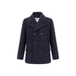 Blue Wool CoatThe Wool Pea Coat by Burberry is crafted in wool with a regular fit and tonal check lining. Its double-breasted design is enhanced by a wool-cotton undercollar woven with the iconic Burberry Check and buttons debossed with the Equestrian Kni