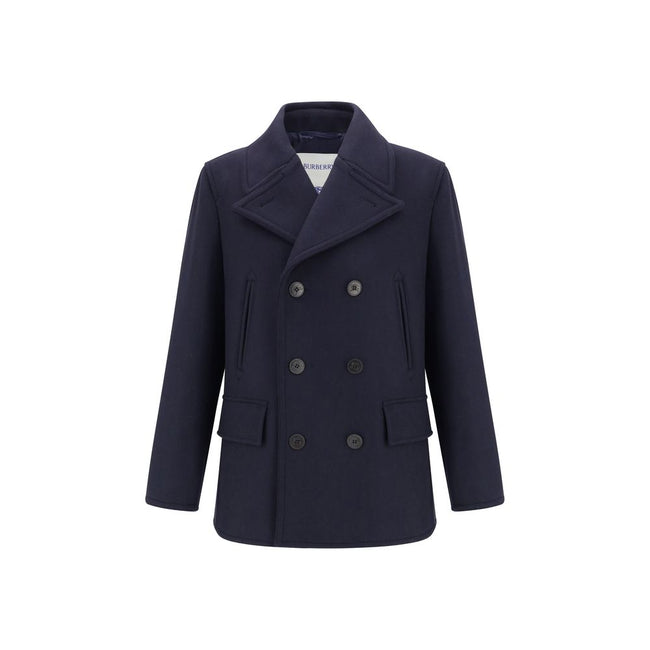 Blue Wool CoatThe Wool Pea Coat by Burberry is crafted in wool with a regular fit and tonal check lining. Its double-breasted design is enhanced by a wool-cotton undercollar woven with the iconic Burberry Check and buttons debossed with the Equestrian Kni