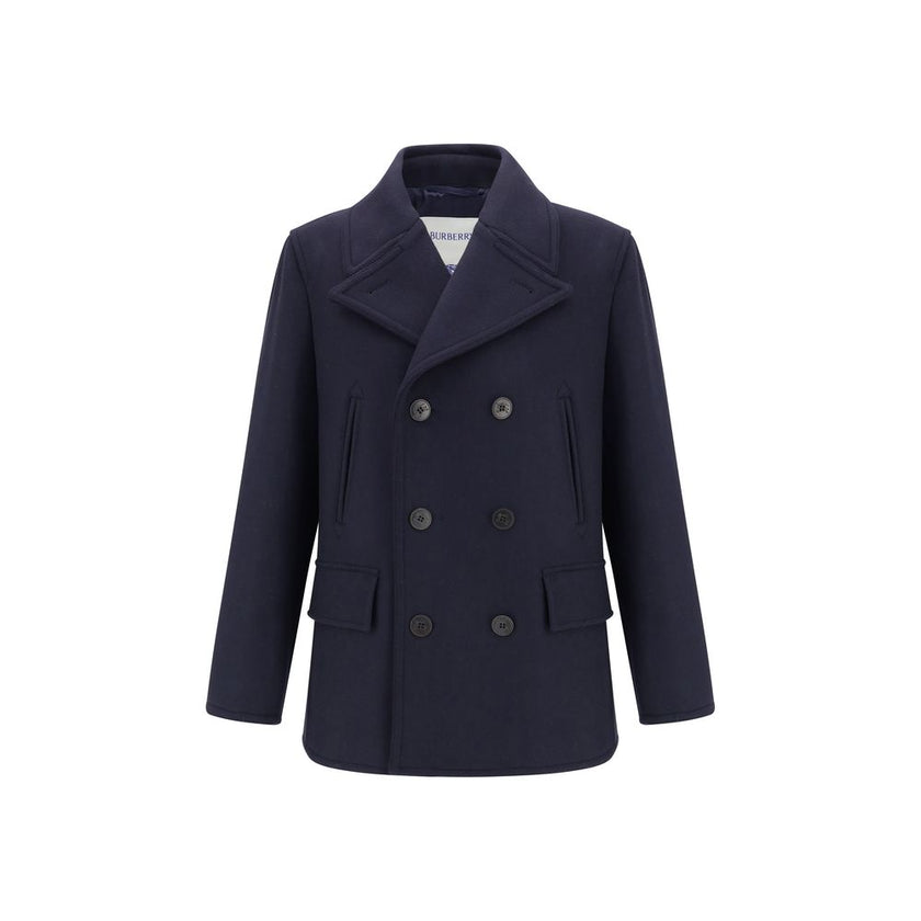 Blue Wool CoatThe Wool Pea Coat by Burberry is crafted in wool with a regular fit and tonal check lining. Its double-breasted design is enhanced by a wool-cotton undercollar woven with the iconic Burberry Check and buttons debossed with the Equestrian Kni