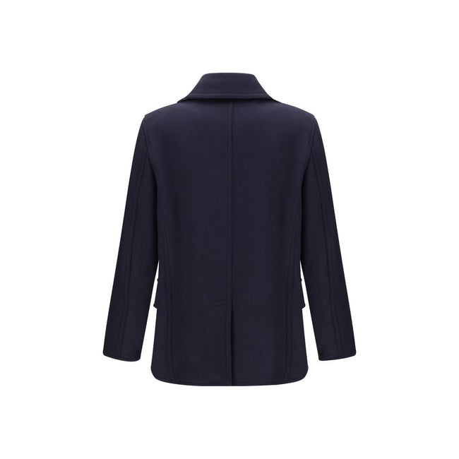 Blue Wool CoatThe Wool Pea Coat by Burberry is crafted in wool with a regular fit and tonal check lining. Its double-breasted design is enhanced by a wool-cotton undercollar woven with the iconic Burberry Check and buttons debossed with the Equestrian Kni